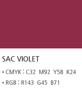 SAC VIOLET CMYK : C32  M92  Y58  K24 RGB : R143  G45  B71